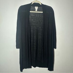 Chico's Black Open Front Linen Blend Cardigan Sweater Size 2 (L) Casual